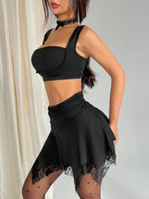 Ladies" Fashionable Solid Color Spaghetti Strap Tank Top And Skirt Set